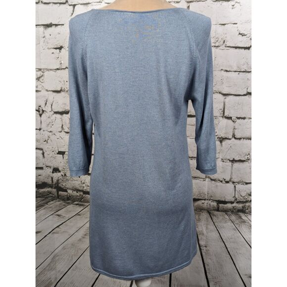 POETRY Blue Silk Cashmere Knit Top Tunic Pockets Soft Comfort Size 6 - Picture 4 of 6